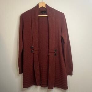 Fortune + Ivy Raiden Tab Open Front Cardigan Sweater Size Medium Maroon Academia